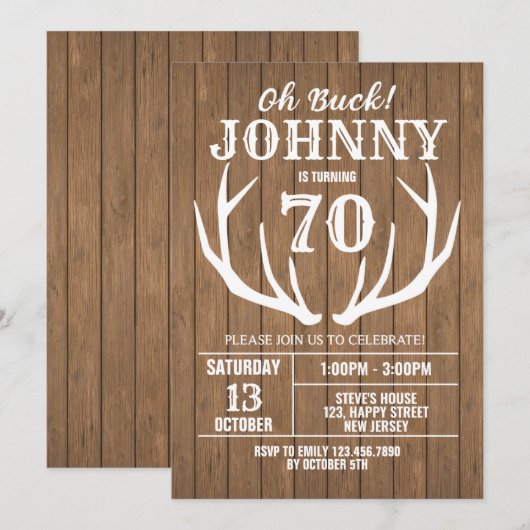 Digital Rustic Deer Birthday Invitation. Oh Buck! Kaart (Voorkant / Achterkant)