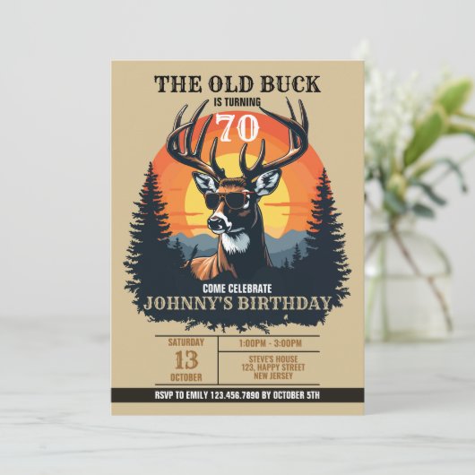 Digital Rustic Deer Birthday Invitation. Oh Buck! Kaart (Staand voorkant)