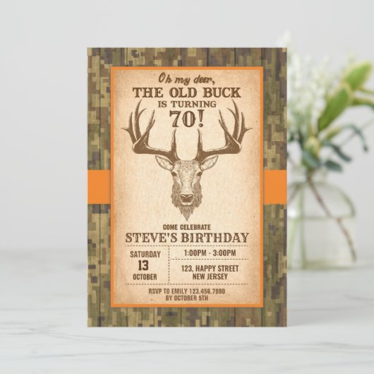 Digital Rustic Deer Birthday Uitnodiging (Staand voorkant)