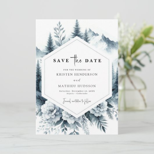 Digital Rustic Mountain Wedding Save The Date (Staand voorkant)