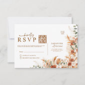 Digital Rustic Terracotta Floral QR Code Wedding  RSVP Kaartje (Voorkant)