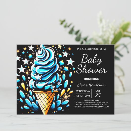 Digital Scoop Ice Cream Boy Baby shower Kaart (Staand voorkant)