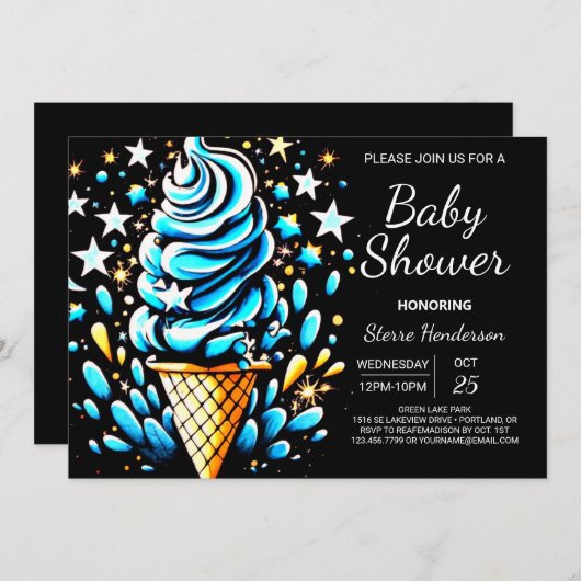 Digital Scoop Ice Cream Boy Baby shower Kaart (Voorkant / Achterkant)