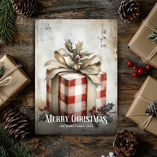 Digital Watercolor Red White Vintage Gift Xmas Feestdagenkaart