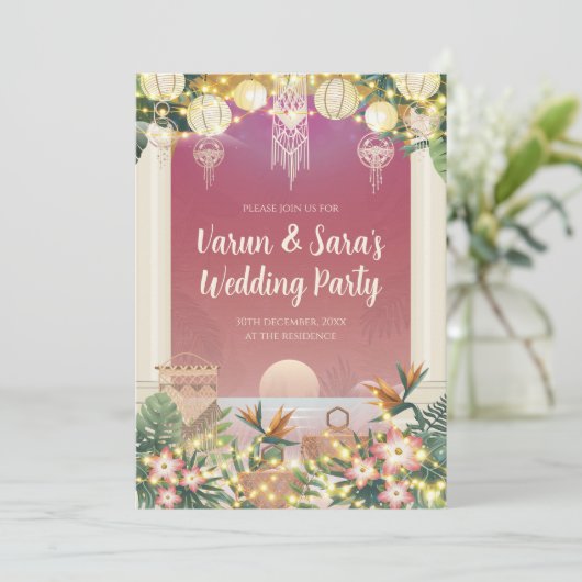 Digital Wedding Cocktail nodigen Indiase bruiloft  Kaart (Staand voorkant)