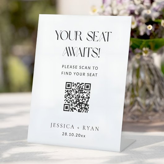 Digital Wedding Seating Chart with QR Code Sign Reclamebord Met Voetstuk