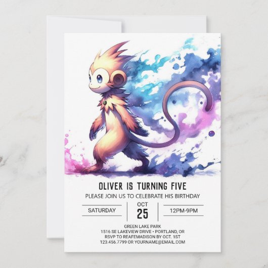 Digital Whimsical Monkey Verjaardag Kaart (Voorkant)