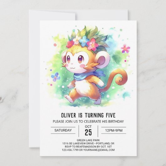 Digital Whimsical Monkey Verjaardag Kaart (Voorkant)