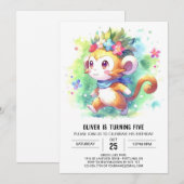 Digital Whimsical Monkey Verjaardag Kaart (Voorkant / Achterkant)