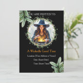 Digital Witch Invitation | Halloween Mobile Party Feestdagenkaart (Staand voorkant)