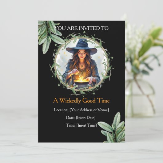 Digital Witch Invitation | Halloween Mobile Party Feestdagenkaart (Staand voorkant)