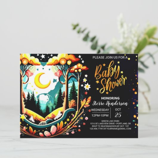 Digital Woodland Forest Baby shower Kaart (Staand voorkant)