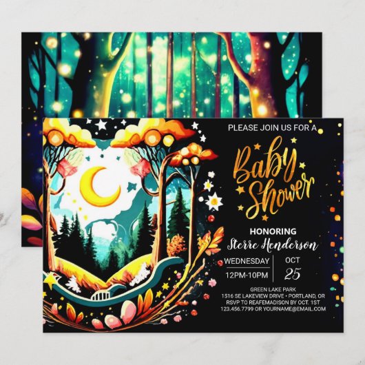 Digital Woodland Forest Baby shower Kaart (Voorkant / Achterkant)