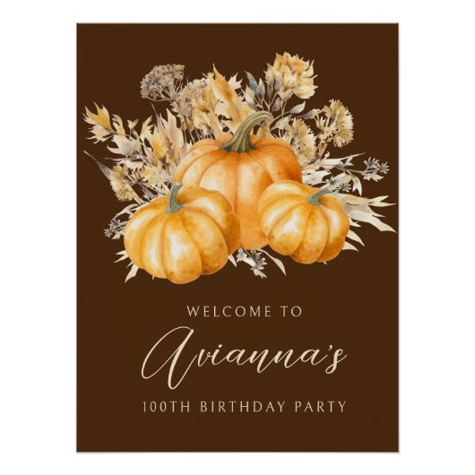 DIGITALE 100e verjaardag Pompoen Herfst Welkom Tek Perfect Poster (Voorkant)