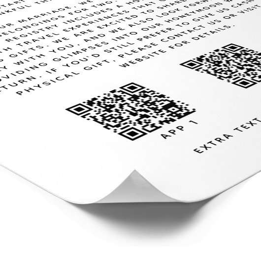 Digitale 3 QR Code Huwelijksreis Fonds Bruiloft Poster (Hoek)