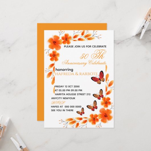 Digitale 50e verjaardag uitnodiging voor vrouwen,  (Voorkant / Achterkant in situ)