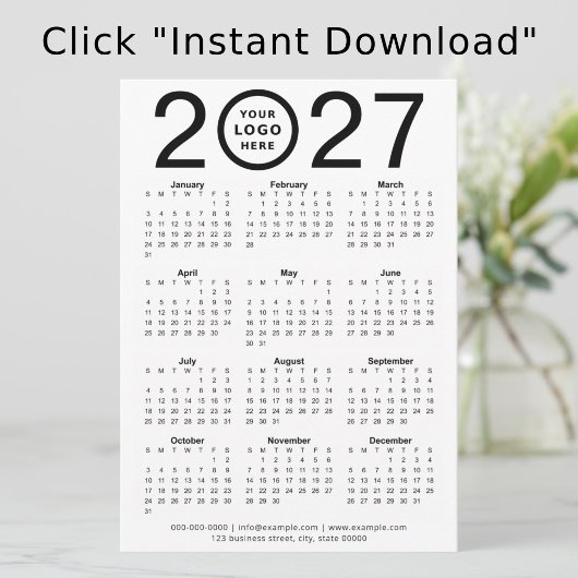 Digitale aangepaste 2027 kalender met logo | Downl Kaart