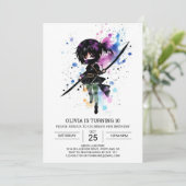 Digitale aangepaste ninja meisje verjaardag kaart (Staand voorkant)