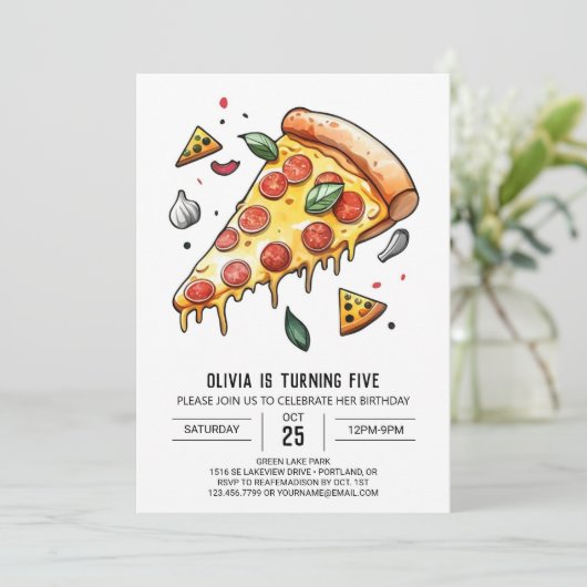 Digitale aangepaste pizza verjaardag kaart (Staand voorkant)