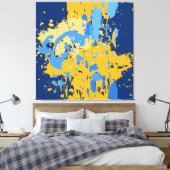 Digitale Abstracte Blauwe & Gele Verfspatten Canvas Afdruk (Insitu (Slaapkamer))