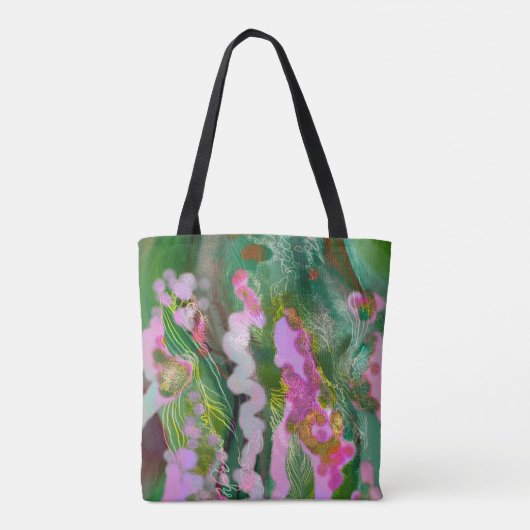 Digitale Abstracte canvas tas Trendy roze & munt (Achterkant)