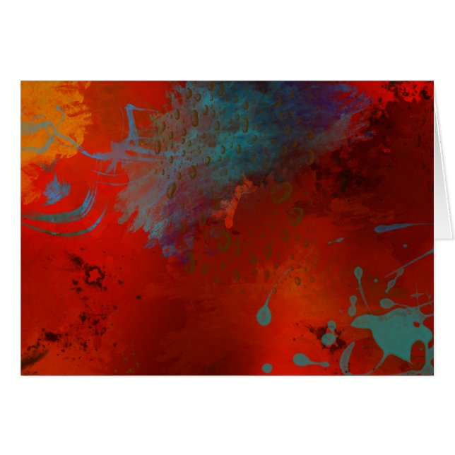 Digitale Abstracte kunst met Red, Aqua & Gold Grun (Voorkant Horizontaal)