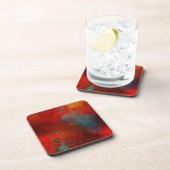 Digitale Abstracte kunst met Red, Aqua & Gold Grun Drankjes Onderzetter (Rechterzijde)
