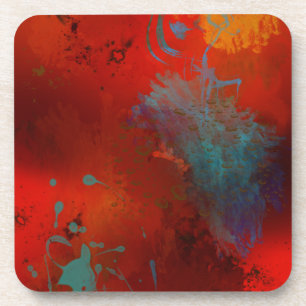 Digitale Abstracte kunst met Red, Aqua & Gold Grun Drankjes Onderzetter