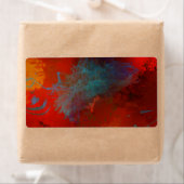 Digitale Abstracte kunst met Red, Aqua & Gold Grun Etiket (Insitu)