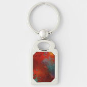 Digitale Abstracte kunst met Red, Aqua & Gold Grun Sleutelhanger (Voorkant)