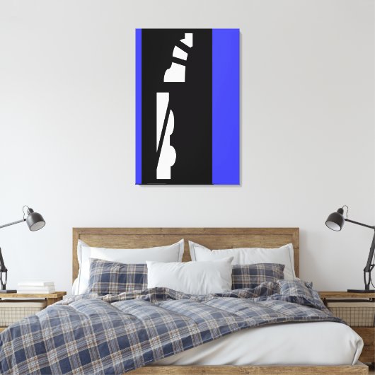 Digitale Abstracte zwart, wit en blauw canvas Prin (Insitu (Slaapkamer))