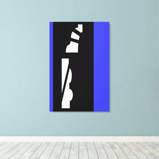 Digitale Abstracte zwart, wit en blauw canvas Prin (Insitu (Houten vloer))