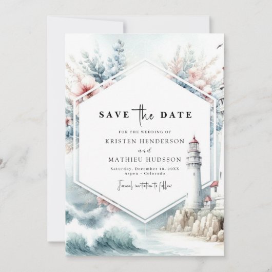 Digitale afdrukbare Charm Lighthouse bruiloft Save The Date (Voorkant)