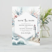 Digitale afdrukbare Charm Lighthouse bruiloft Save The Date (Staand voorkant)