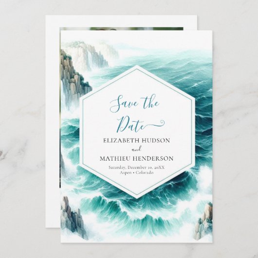 Digitale afdrukbare nautische bruiloft save the date (Voorkant / Achterkant)