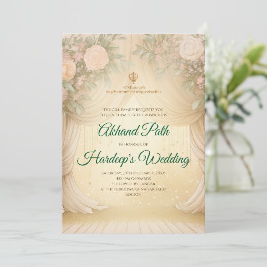 Digitale Akhand Sahib Paath-uitnodiging & Akhand-p Kaart (Staand voorkant)