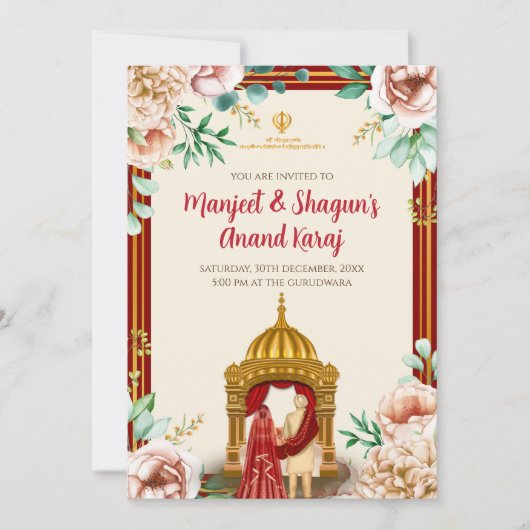 Digitale Anand Karaj uitnodiging Sikh uitnodiginge (Voorkant)