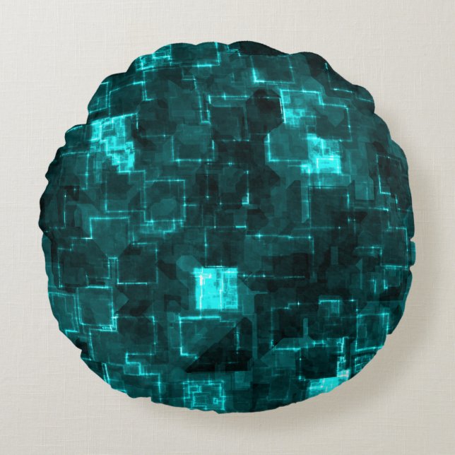 Digitale Aqua Glimmer Tegels Rond Kussen (Voorkant)