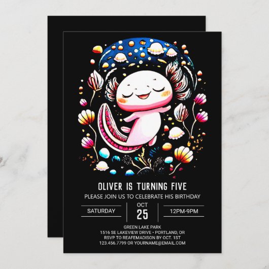 Digitale Axolotl Onder het Zee Verjaardag Kaart (Voorkant / Achterkant)