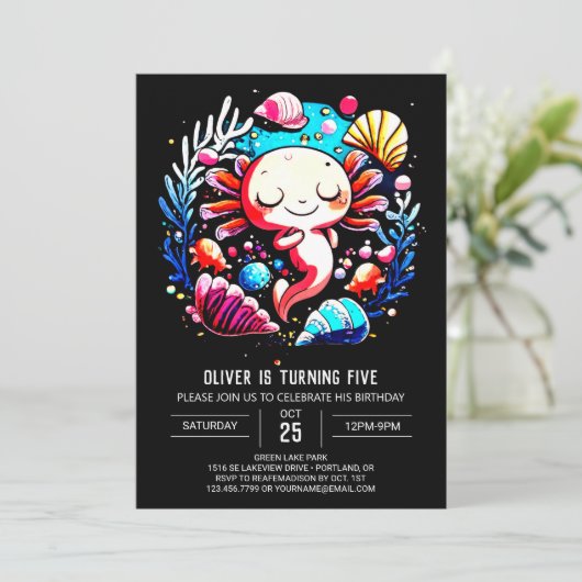 Digitale Axolotl Seashells Verjaardag Kaart (Staand voorkant)