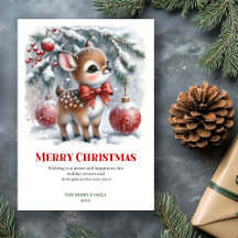 Digitale babyhert besneeuwd bos waterverf kerstgro