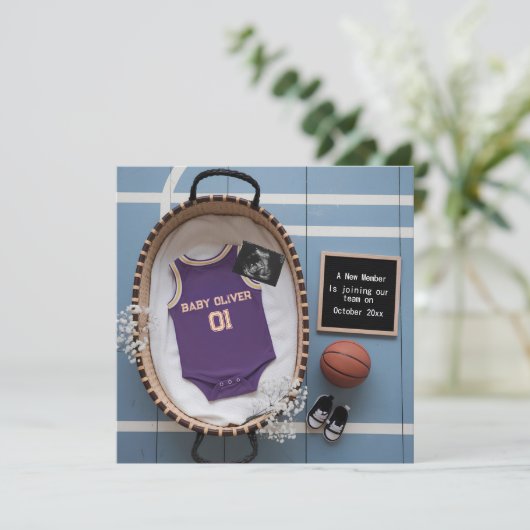 Digitale basketbal thema zwangerschap aankondiging (Staand voorkant)