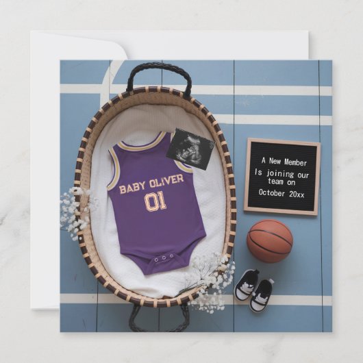 Digitale basketbal thema zwangerschap aankondiging (Voorkant)