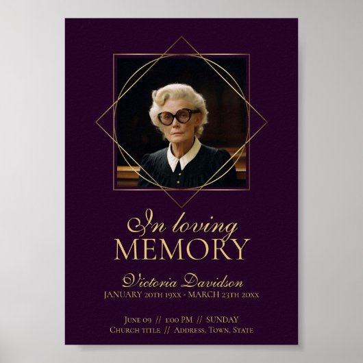 Digitale begrafenisaankondigingspost Deep Paarse Poster (Voorkant)