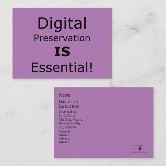 Digitale bewaring is essentieel. visitekaartje (Voorkant / Achterkant)