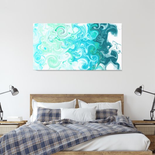 Digitale blauwe en groene golven met vloeiende kun canvas afdruk (Insitu (Slaapkamer))