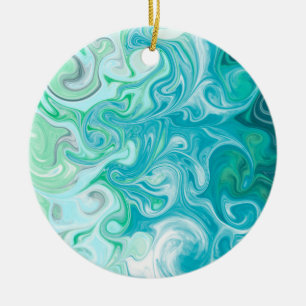 Digitale blauwe en groene golven met vloeiende kun keramisch ornament