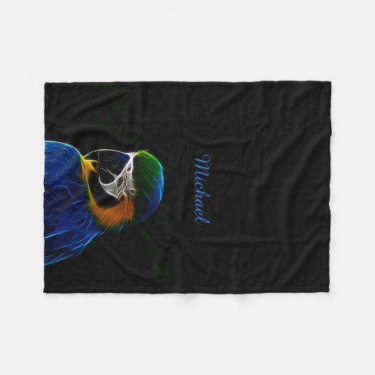 Digitale blauwe papegaaifractal fleece deken (Voorkant (Horizontaal))
