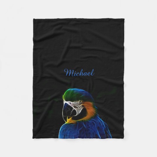 Digitale blauwe papegaaifractal fleece deken (Voorkant)