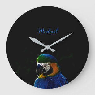 Digitale blauwe papegaaifractal grote klok